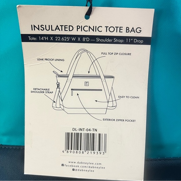 NWT Dabney Lee Navy & Aqua Insulated Picnic Tote w/ Detachable Shoulder Strap - Picture 4 of 8